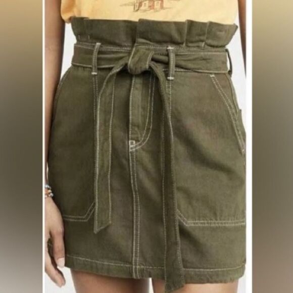 Free People "SPLENDOR IN THE GRASS" denim mini skirt, paper bag waist, sz 8 - Picture 1 of 6